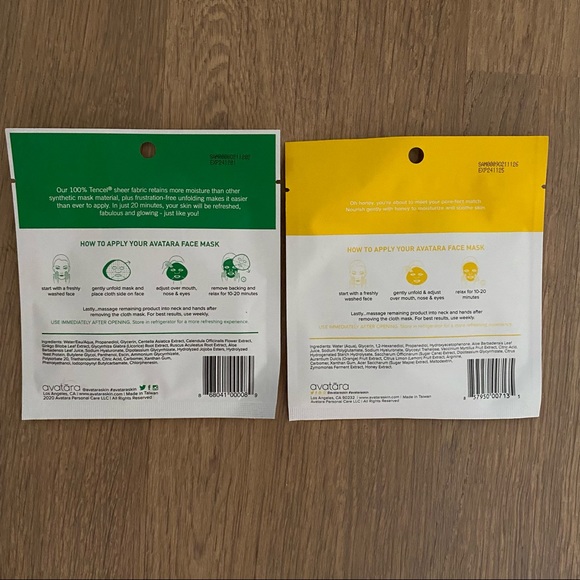 🟢 AVATARA Two Sheet Masks Chill Out and Bee My Honey NWT - Picture 8 of 13